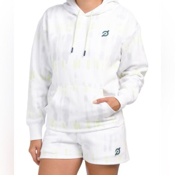Peloton XXL White Neon Yellow Gray Cloud Tie Dye Active Sweatshirt Hoodie - Picture 1 of 14